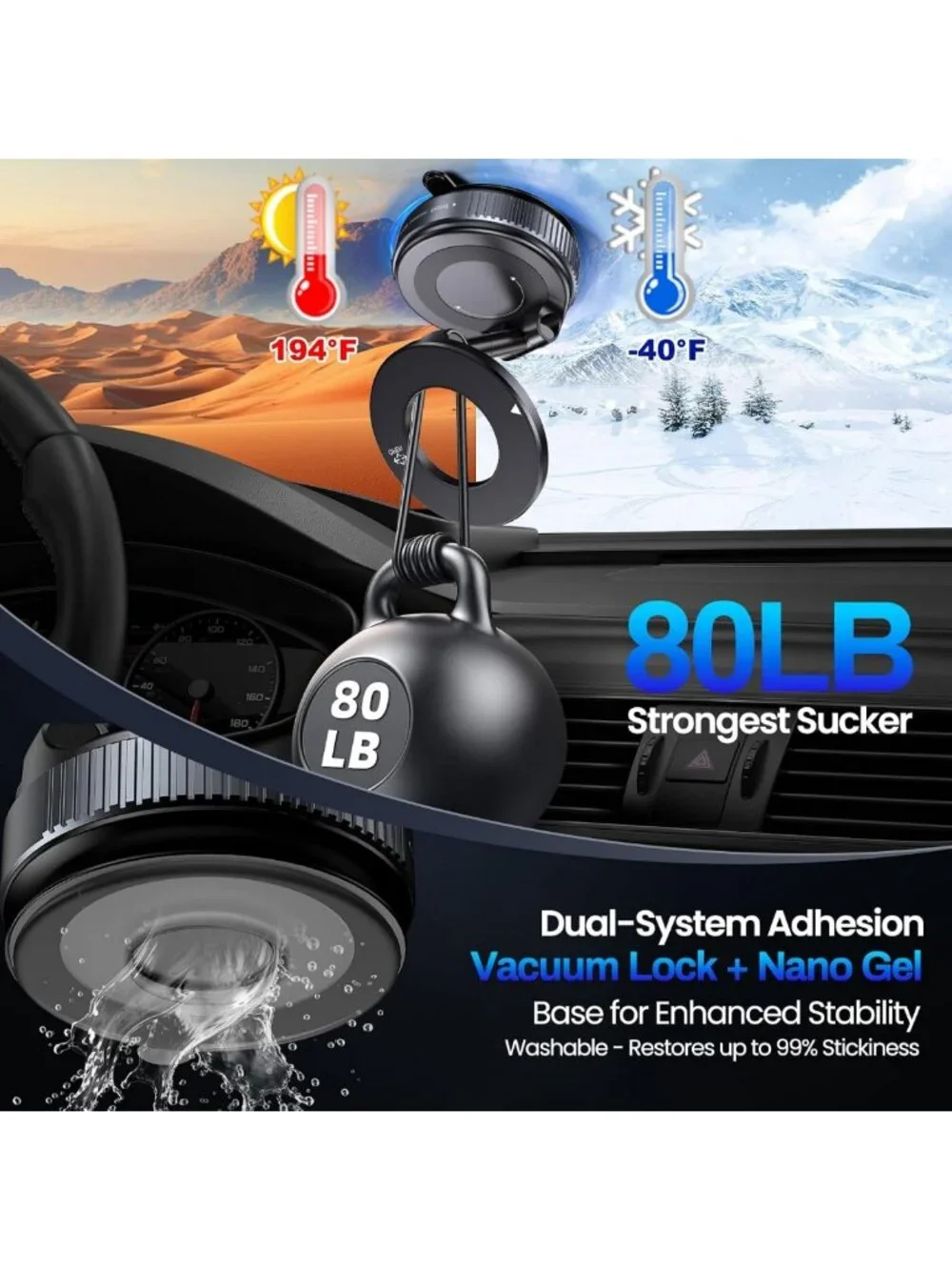 Magnetic Car Phone Holder - 360° Adjustable Suction Mount for iPhone & Magsafe
